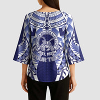 Personalised Tonga Queen Salote College Kimono Sleeve Blouse Centenary Navy Version LT05 - Polynesian Pride