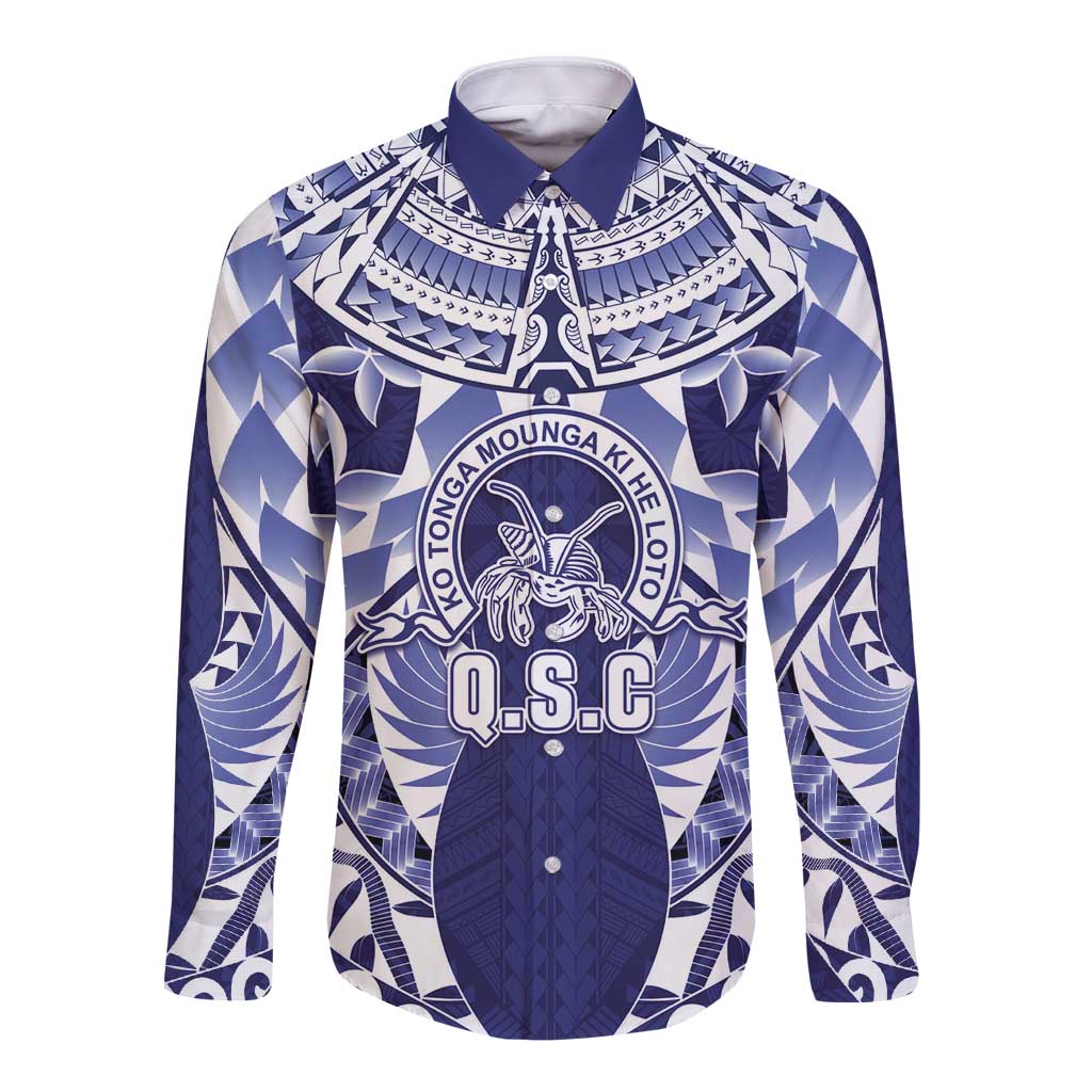 Personalised Tonga Queen Salote College Long Sleeve Button Shirt Centenary Navy Version