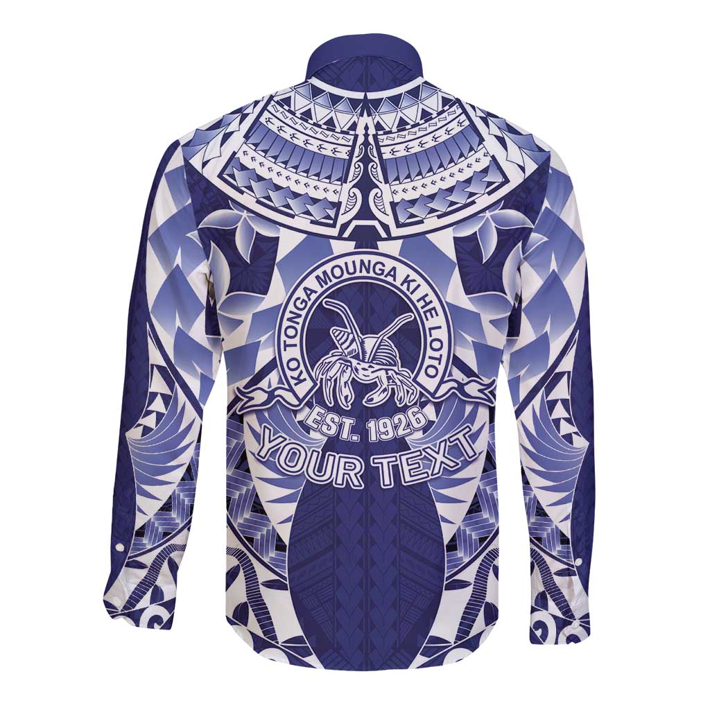 Personalised Tonga Queen Salote College Long Sleeve Button Shirt Centenary Navy Version LT05 - Polynesian Pride