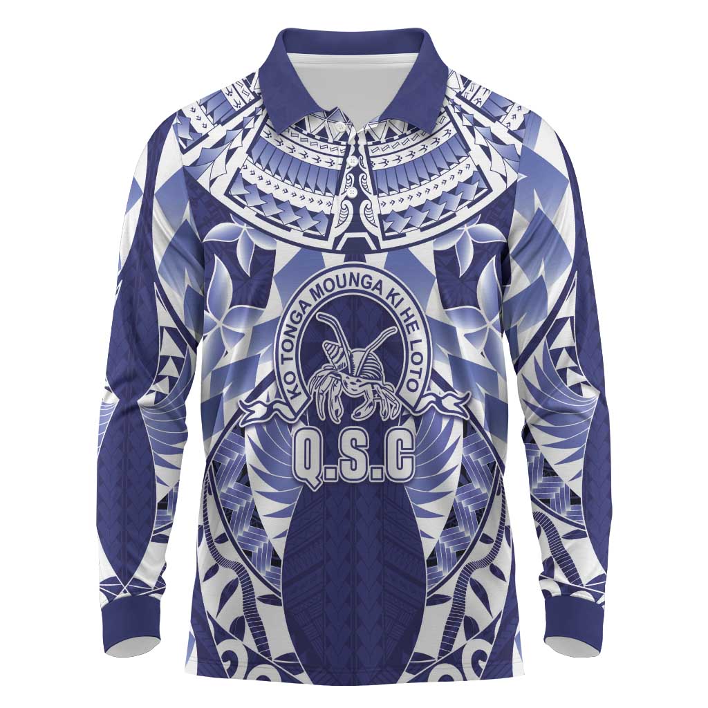 Personalised Tonga Queen Salote College Long Sleeve Polo Shirt Centenary Navy Version