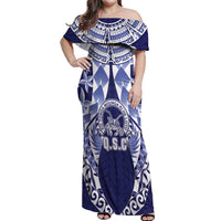 Personalised Tonga Queen Salote College Off Shoulder Maxi Dress Centenary Navy Version LT05 Women Navy - Polynesian Pride