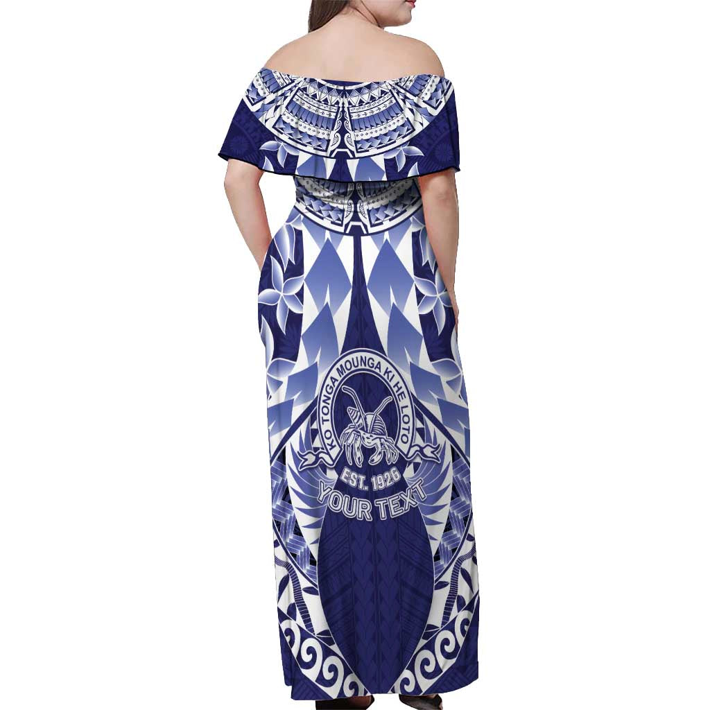 Personalised Tonga Queen Salote College Off Shoulder Maxi Dress Centenary Navy Version LT05 - Polynesian Pride