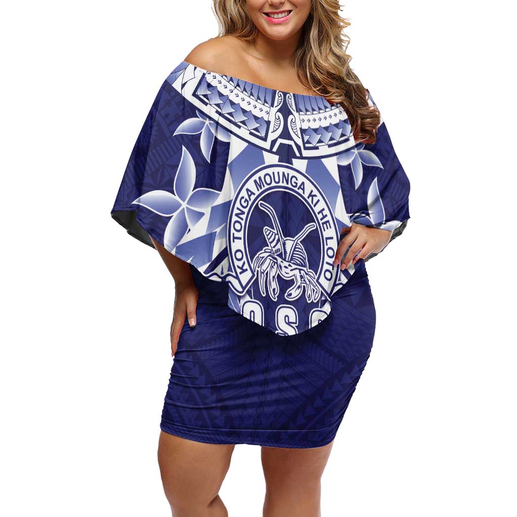 Personalised Tonga Queen Salote College Off Shoulder Short Dress Centenary Navy Version
