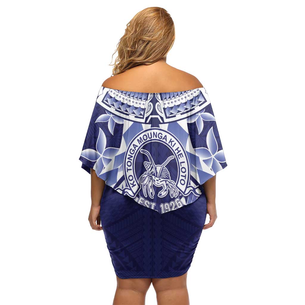 Personalised Tonga Queen Salote College Off Shoulder Short Dress Centenary Navy Version