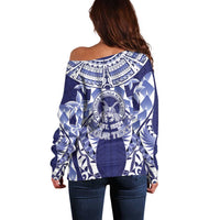 Personalised Tonga Queen Salote College Off Shoulder Sweater Centenary Navy Version LT05 - Polynesian Pride