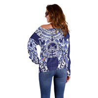 Personalised Tonga Queen Salote College Off Shoulder Sweater Centenary Navy Version LT05 - Polynesian Pride