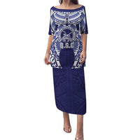 Personalised Tonga Queen Salote College Puletasi Centenary Navy Version LT05 Long Dress Navy - Polynesian Pride