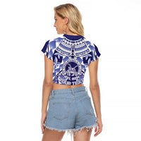 Personalised Tonga Queen Salote College Raglan Cropped T Shirt Centenary Navy Version LT05 - Polynesian Pride