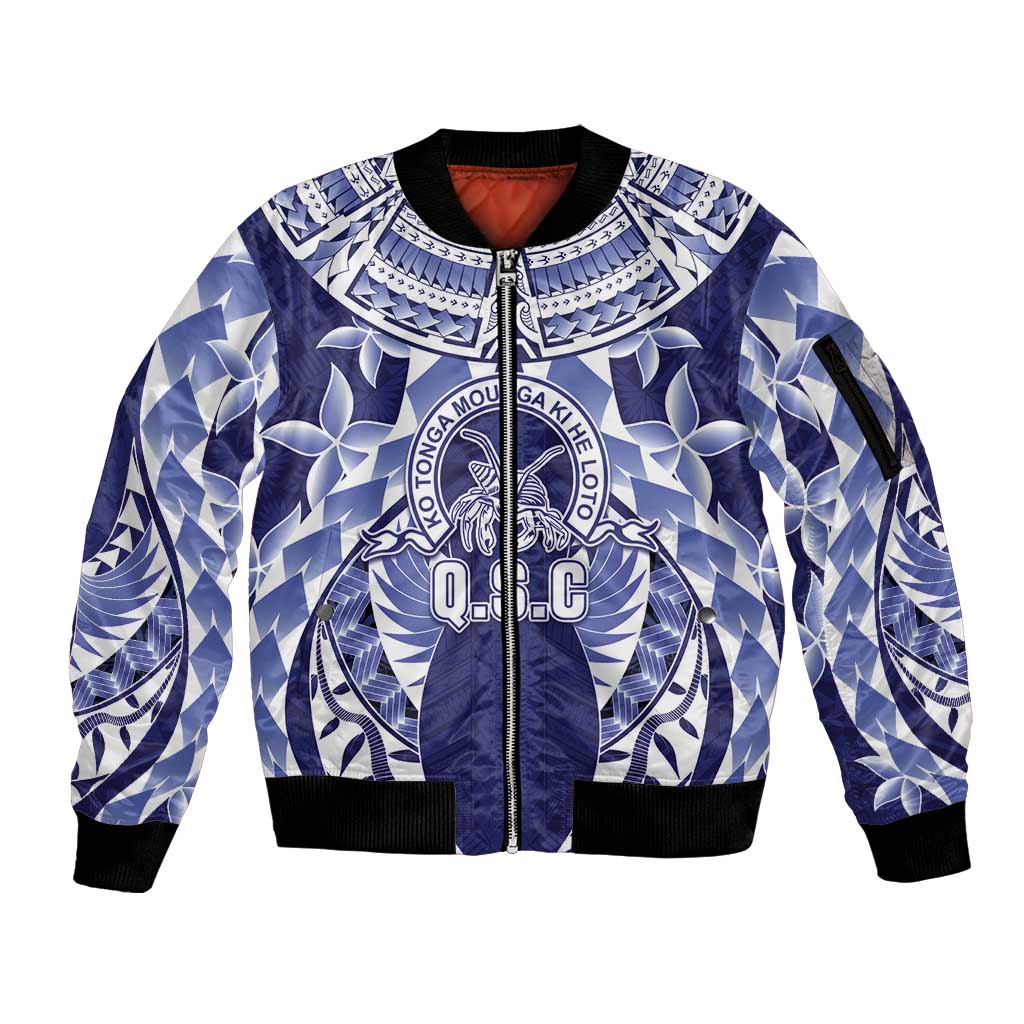 Personalised Tonga Queen Salote College Sleeve Zip Bomber Jacket Centenary Navy Version LT05 Unisex Navy - Polynesian Pride