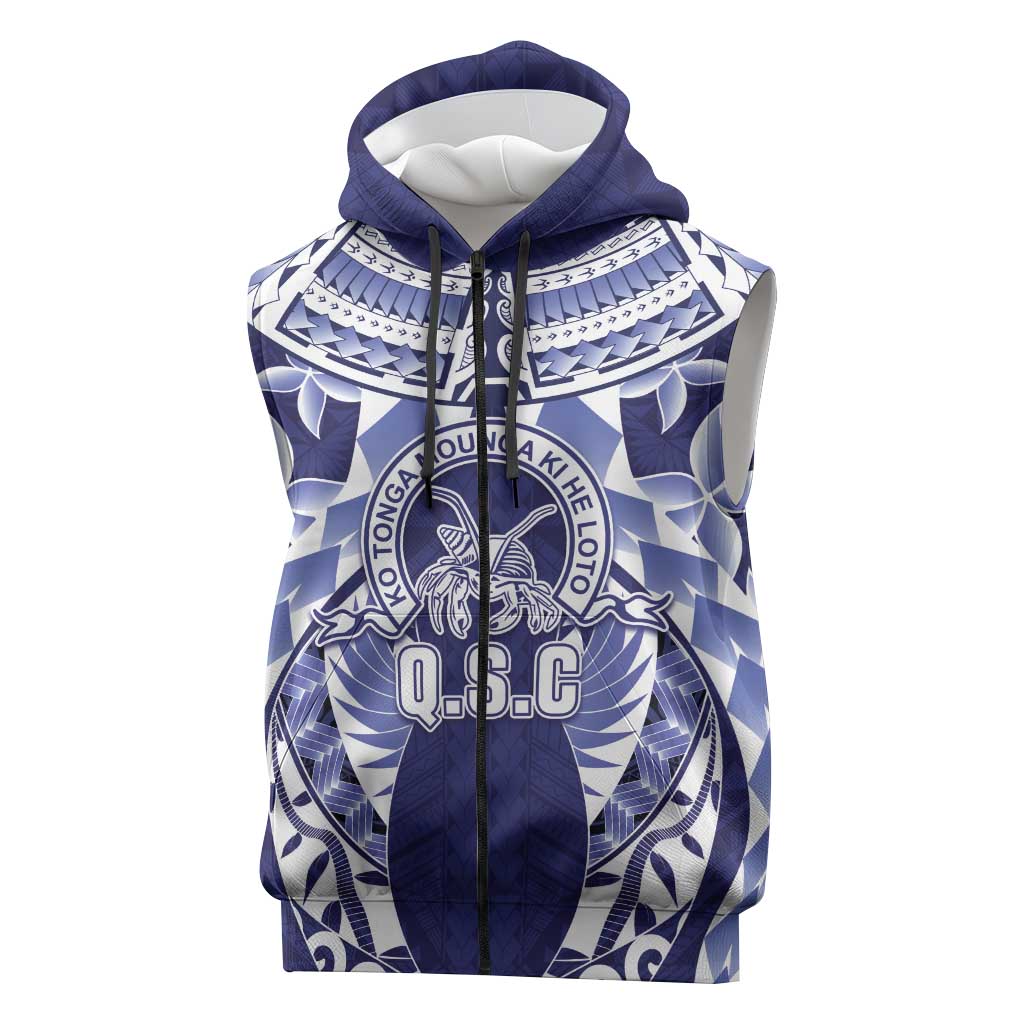 Personalised Tonga Queen Salote College Sleeveless Zip Hoodie Centenary Navy Version LT05 Navy - Polynesian Pride