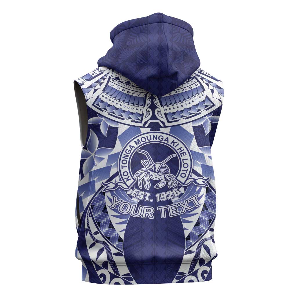 Personalised Tonga Queen Salote College Sleeveless Zip Hoodie Centenary Navy Version LT05 - Polynesian Pride
