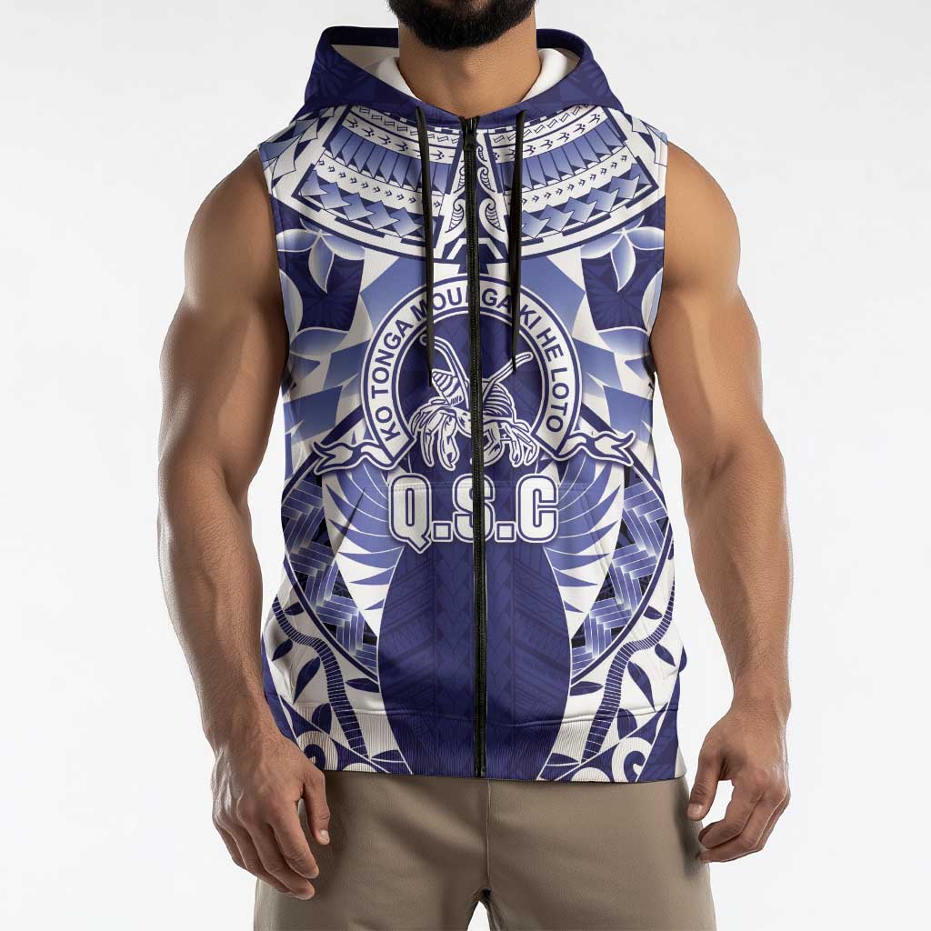 Personalised Tonga Queen Salote College Sleeveless Zip Hoodie Centenary Navy Version LT05 - Polynesian Pride