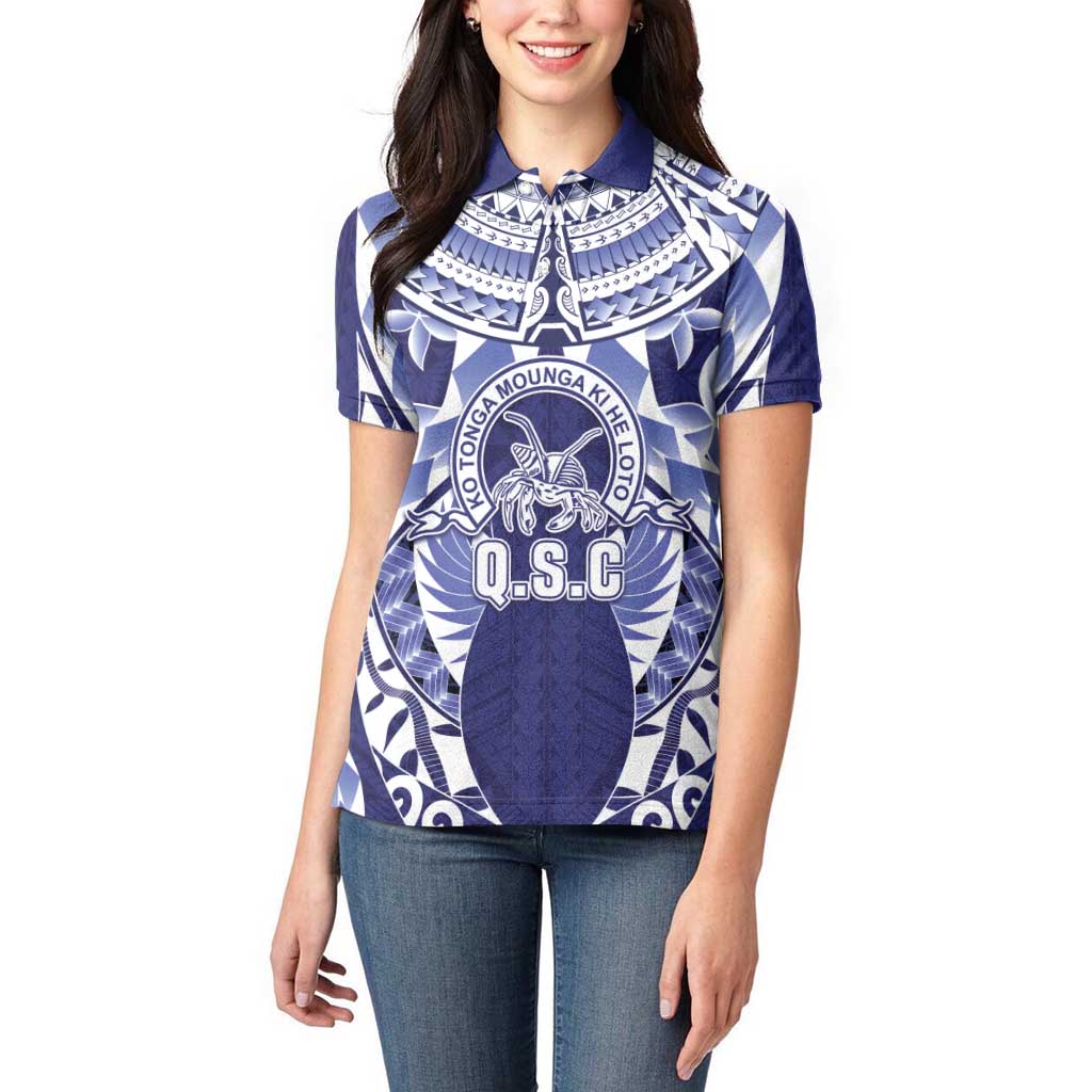 Personalised Tonga Queen Salote College Women Polo Shirt Centenary Navy Version LT05 - Polynesian Pride