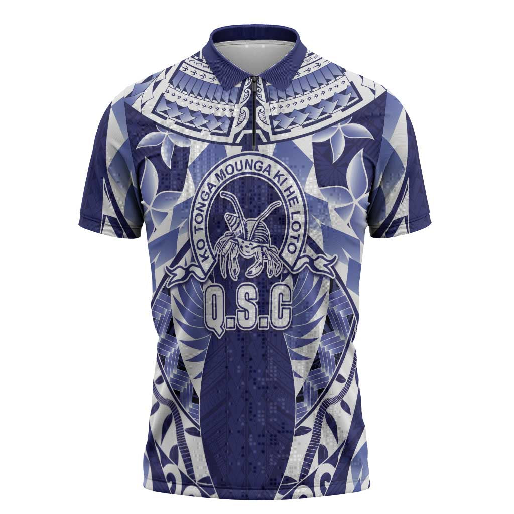 Personalised Tonga Queen Salote College Zipper Polo Shirt Centenary Navy Version LT05 Navy - Polynesian Pride