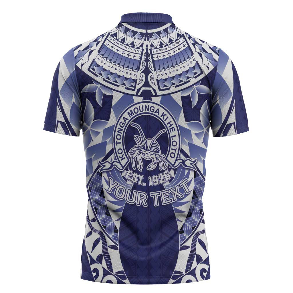 Personalised Tonga Queen Salote College Zipper Polo Shirt Centenary Navy Version LT05 - Polynesian Pride