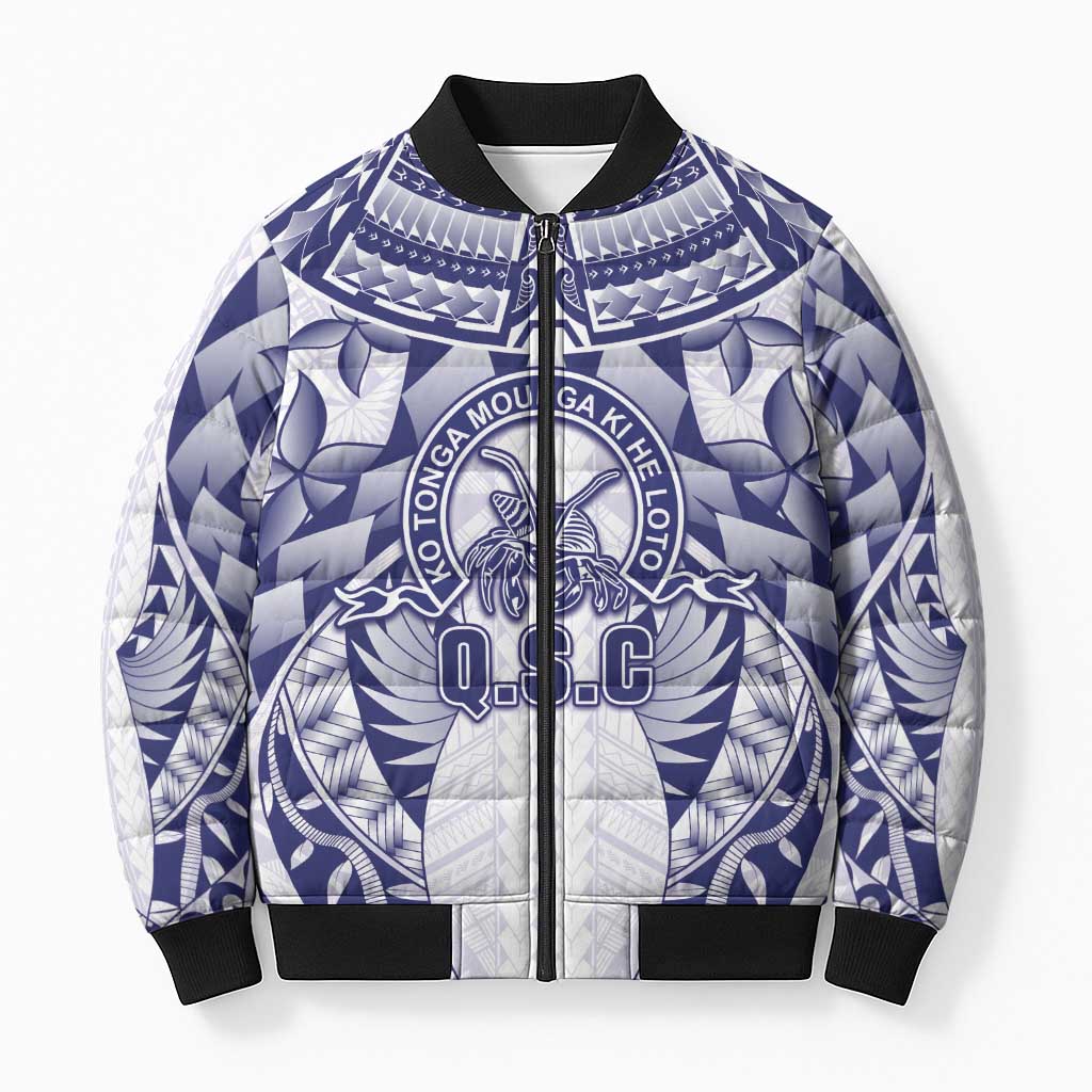 Personalised Tonga Queen Salote College Bomber Puffer Jacket Centenary White Version LT05 Unisex White - Polynesian Pride