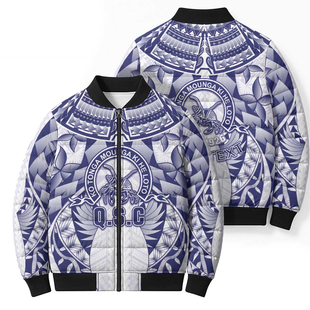 Personalised Tonga Queen Salote College Bomber Puffer Jacket Centenary White Version LT05 - Polynesian Pride