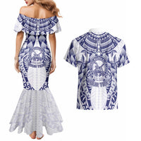 Personalised Tonga Queen Salote College Couples Matching Mermaid Dress and Hawaiian Shirt Centenary White Version LT05 - Polynesian Pride