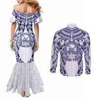 Personalised Tonga Queen Salote College Couples Matching Mermaid Dress and Long Sleeve Button Shirt Centenary White Version LT05 - Polynesian Pride