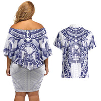 Personalised Tonga Queen Salote College Couples Matching Off Shoulder Short Dress and Hawaiian Shirt Centenary White Version LT05 - Polynesian Pride