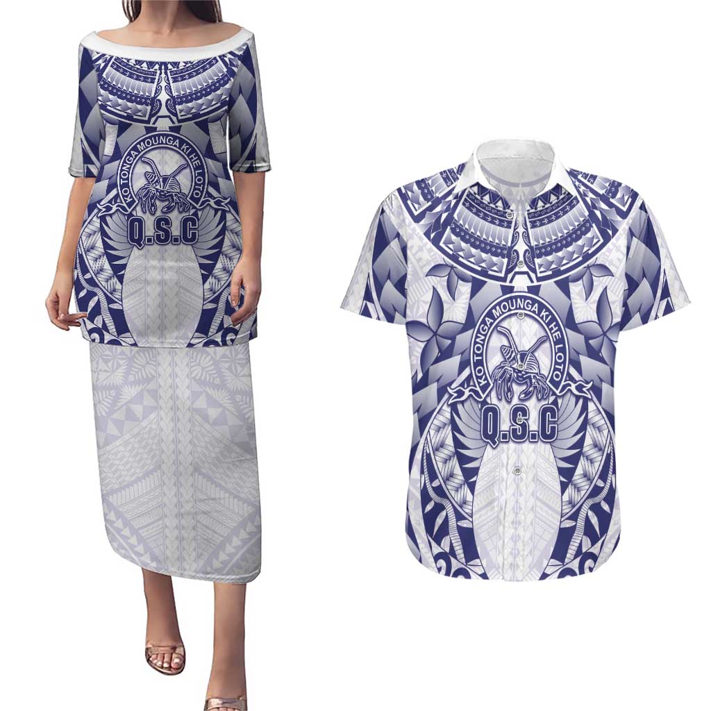 Personalised Tonga Queen Salote College Couples Matching Puletasi and Hawaiian Shirt Centenary White Version LT05 White - Polynesian Pride