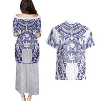 Personalised Tonga Queen Salote College Couples Matching Puletasi and Hawaiian Shirt Centenary White Version LT05 - Polynesian Pride