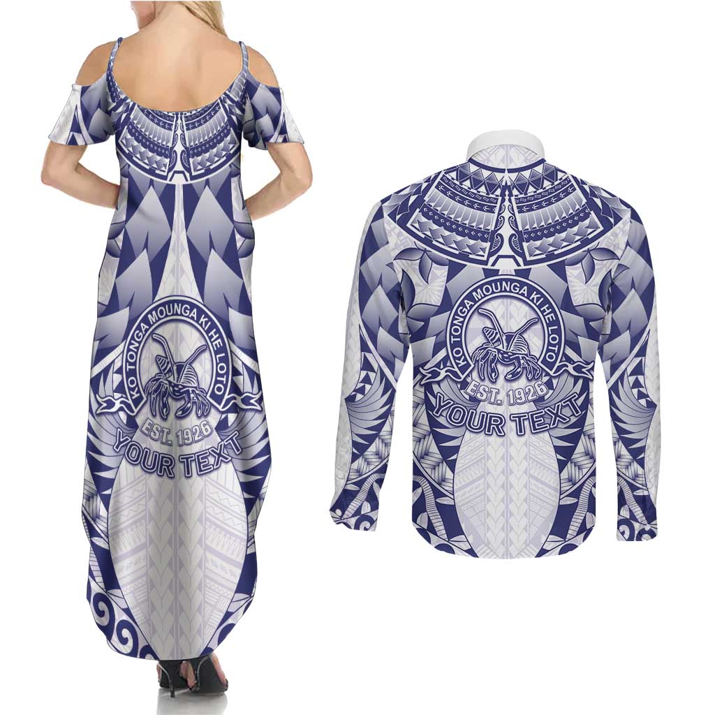 Personalised Tonga Queen Salote College Couples Matching Summer Maxi Dress and Long Sleeve Button Shirt Centenary White Version LT05 - Polynesian Pride