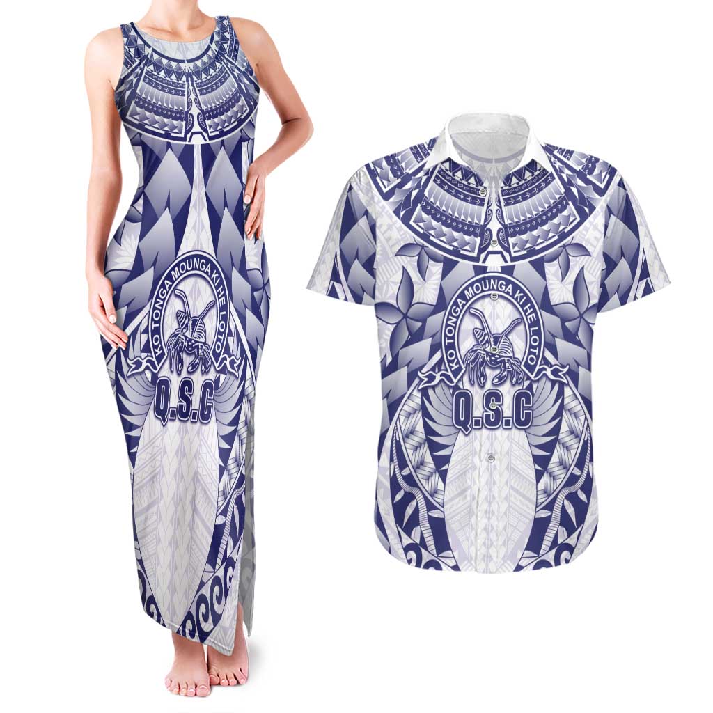 Personalised Tonga Queen Salote College Couples Matching Tank Maxi Dress and Hawaiian Shirt Centenary White Version LT05 White - Polynesian Pride