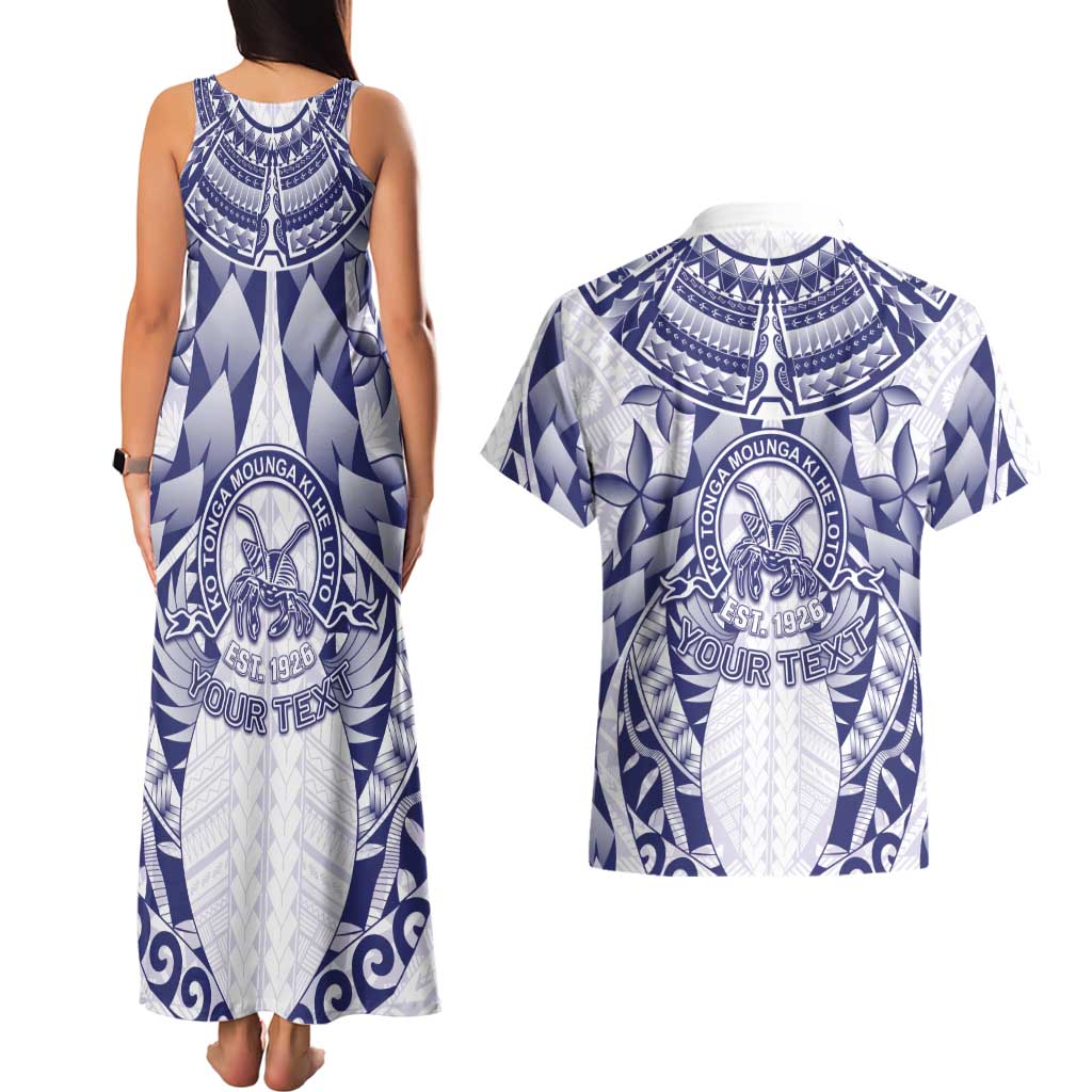 Personalised Tonga Queen Salote College Couples Matching Tank Maxi Dress and Hawaiian Shirt Centenary White Version LT05 - Polynesian Pride