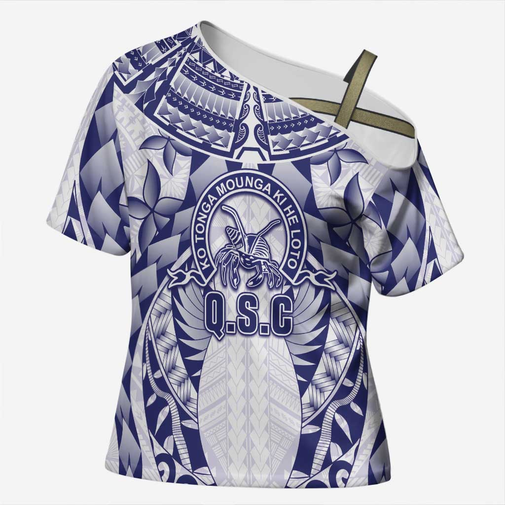 Personalised Tonga Queen Salote College Cross Shoulder Shirt Centenary White Version LT05 Female White - Polynesian Pride