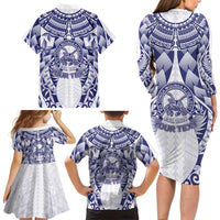 Personalised Tonga Queen Salote College Family Matching Long Sleeve Bodycon Dress and Hawaiian Shirt Centenary White Version