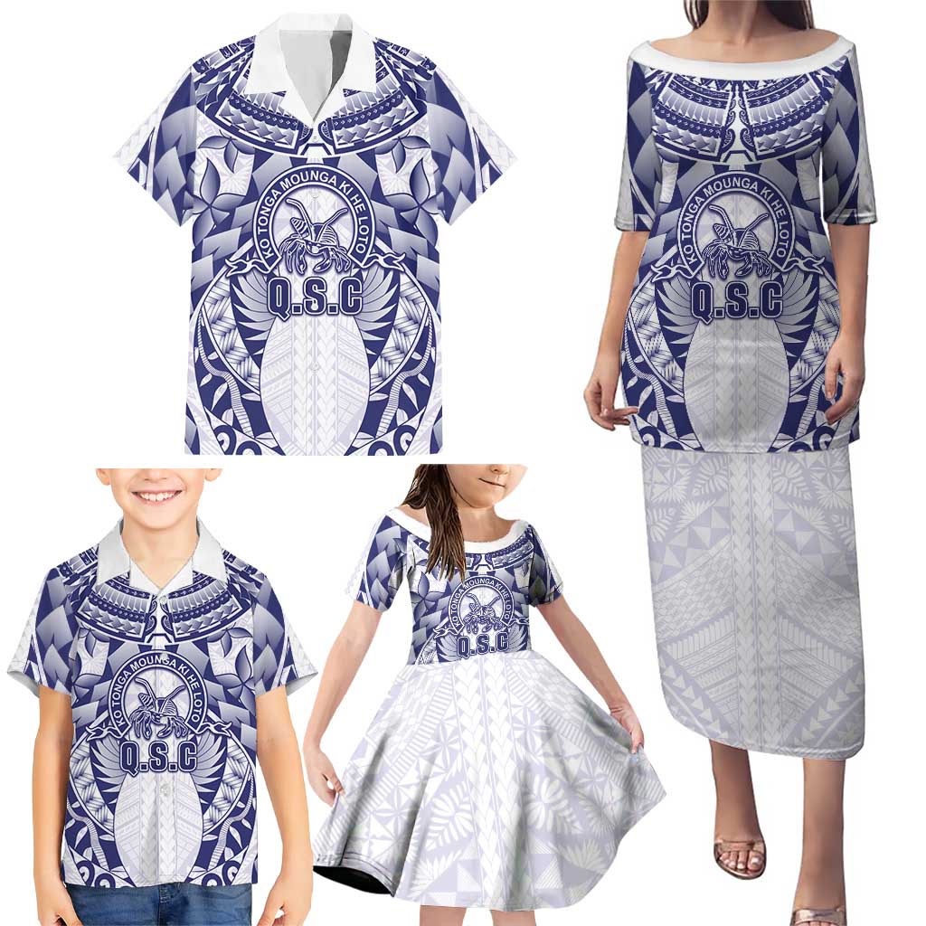 Personalised Tonga Queen Salote College Family Matching Puletasi and Hawaiian Shirt Centenary White Version LT05 - Polynesian Pride