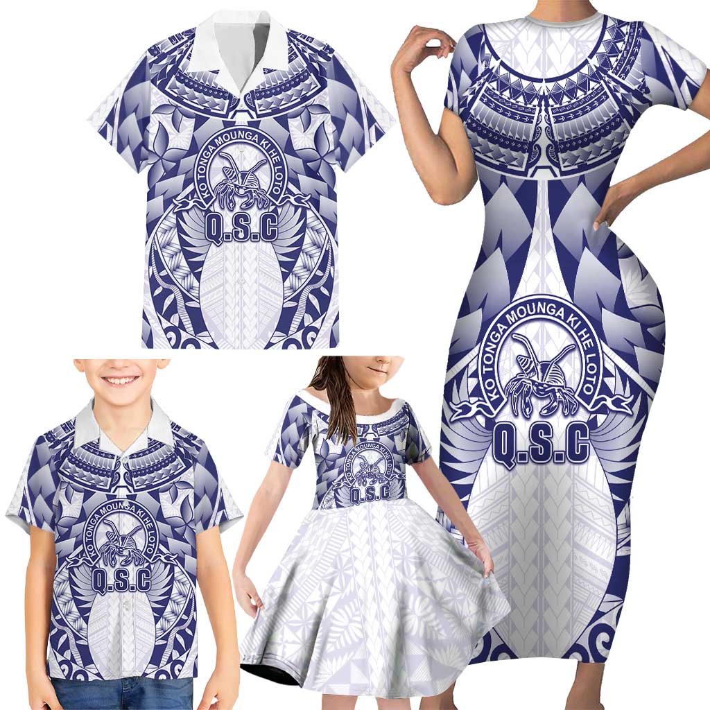 Personalised Tonga Queen Salote College Family Matching Short Sleeve Bodycon Dress and Hawaiian Shirt Centenary White Version LT05 - Polynesian Pride