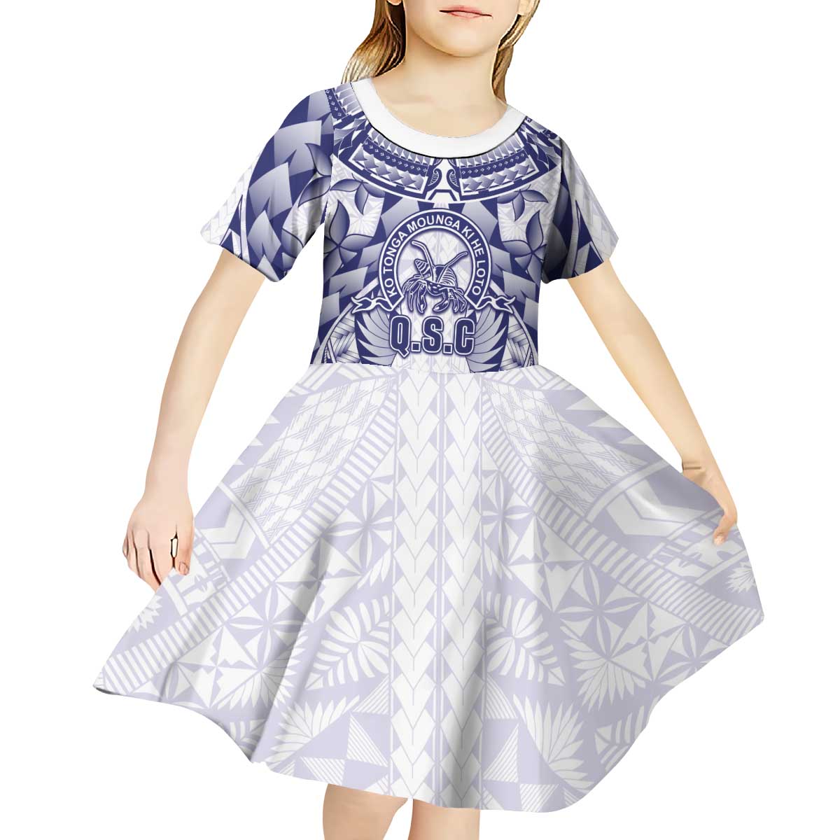 Personalised Tonga Queen Salote College Kid Short Sleeve Dress Centenary White Version LT05 - Polynesian Pride