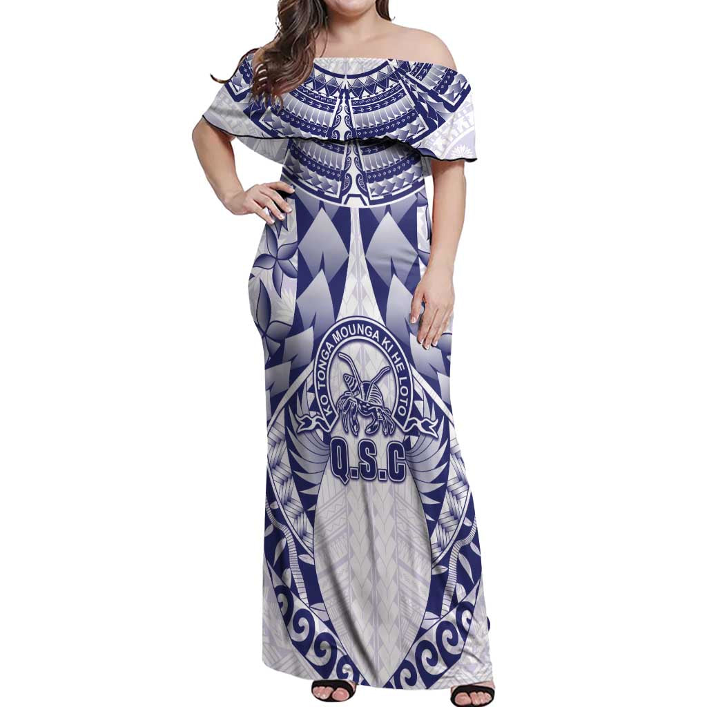 Personalised Tonga Queen Salote College Off Shoulder Maxi Dress Centenary White Version LT05 Women White - Polynesian Pride