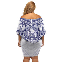 Personalised Tonga Queen Salote College Off Shoulder Short Dress Centenary White Version LT05 - Polynesian Pride