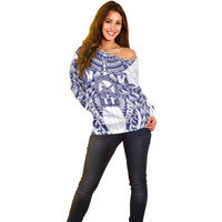 Personalised Tonga Queen Salote College Off Shoulder Sweater Centenary White Version LT05 - Polynesian Pride