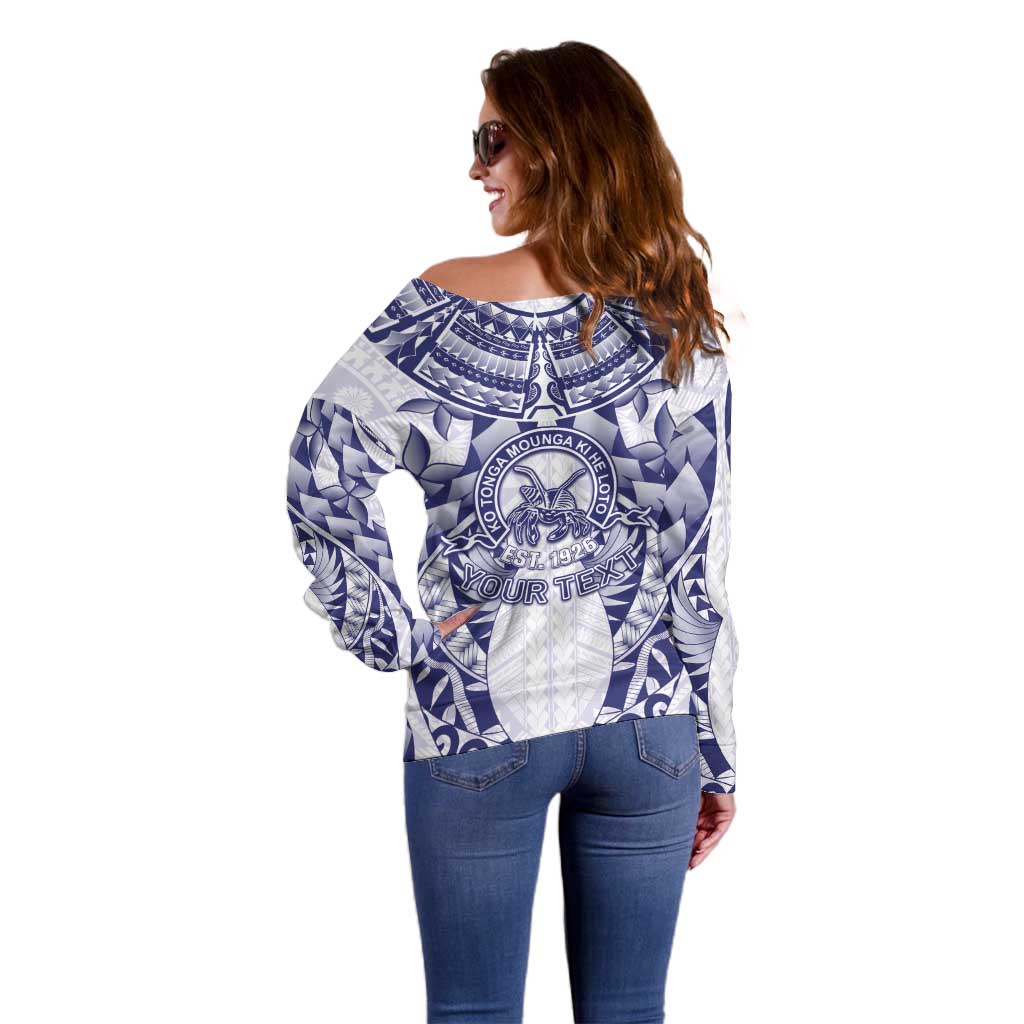 Personalised Tonga Queen Salote College Off Shoulder Sweater Centenary White Version LT05 - Polynesian Pride
