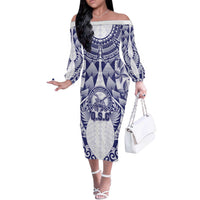Personalised Tonga Queen Salote College Off The Shoulder Long Sleeve Dress Centenary White Version LT05 Women White - Polynesian Pride