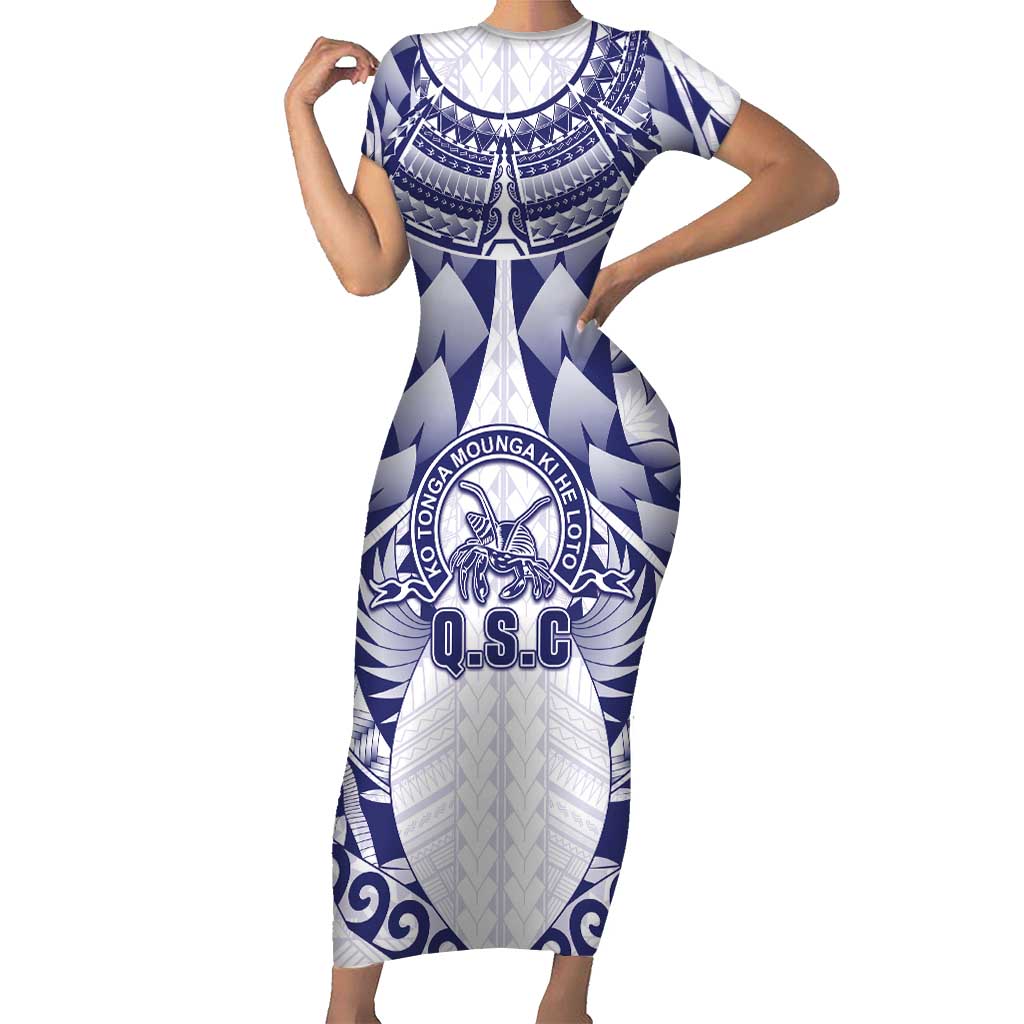 Personalised Tonga Queen Salote College Short Sleeve Bodycon Dress Centenary White Version LT05 Long Dress White - Polynesian Pride