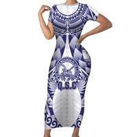 Personalised Tonga Queen Salote College Short Sleeve Bodycon Dress Centenary White Version LT05 Long Dress White - Polynesian Pride