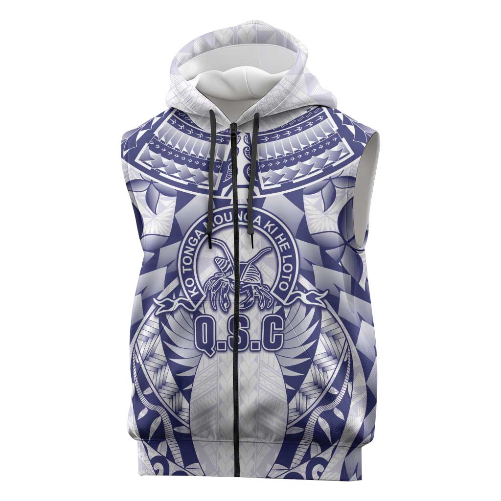 Personalised Tonga Queen Salote College Sleeveless Zip Hoodie Centenary White Version LT05 White - Polynesian Pride
