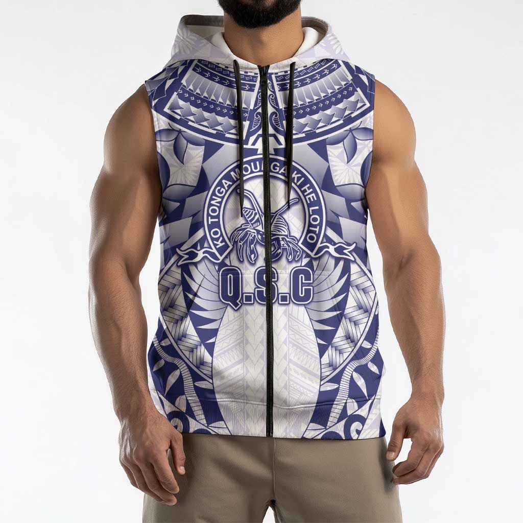 Personalised Tonga Queen Salote College Sleeveless Zip Hoodie Centenary White Version LT05 - Polynesian Pride