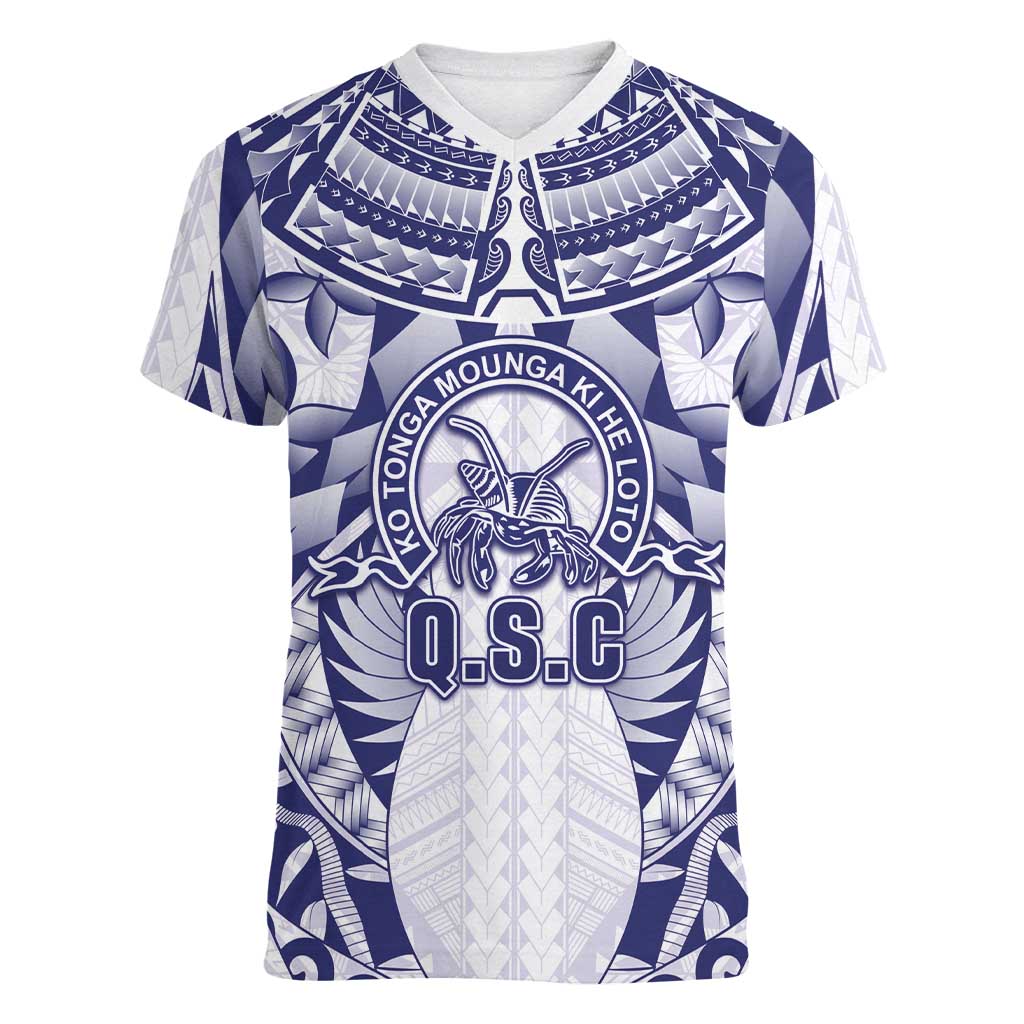 Personalised Tonga Queen Salote College Women V-Neck T-Shirt Centenary White Version LT05 Female White - Polynesian Pride