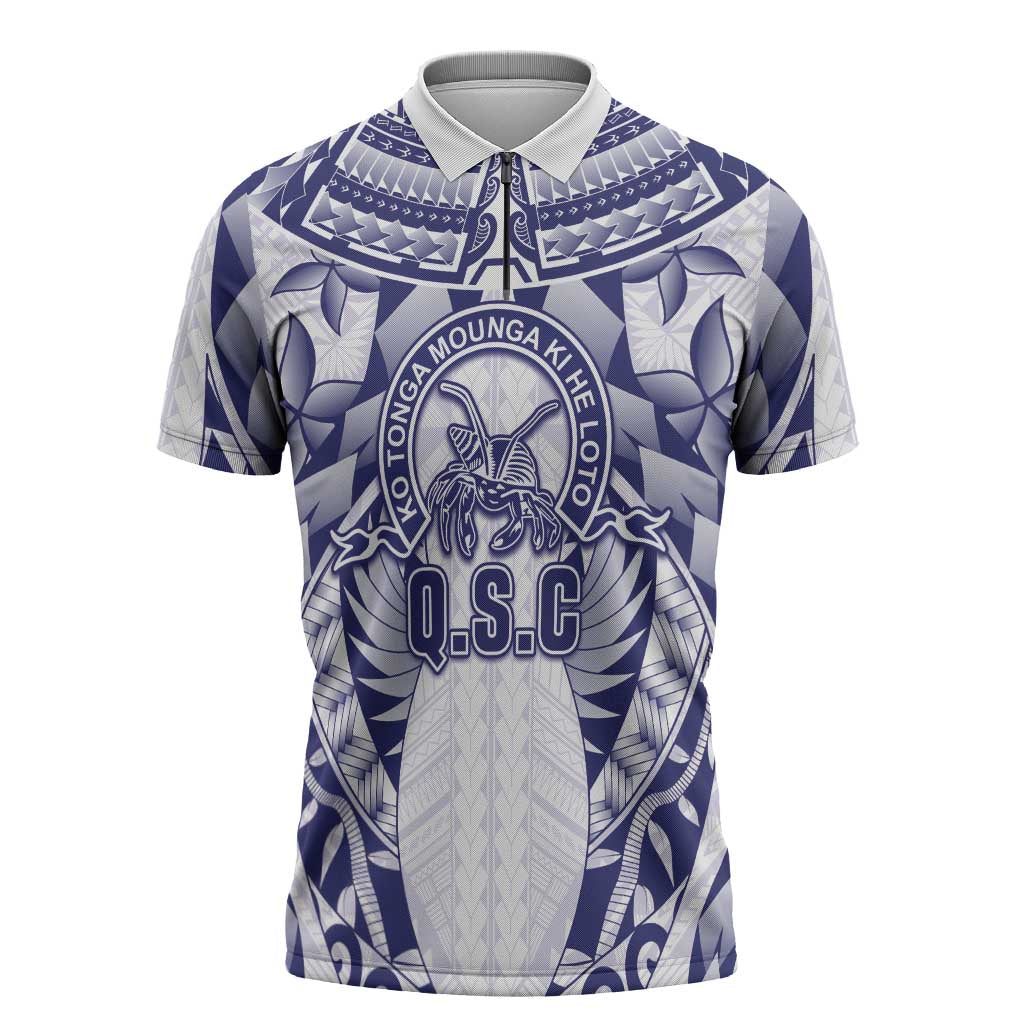 Personalised Tonga Queen Salote College Zipper Polo Shirt Centenary White Version LT05 White - Polynesian Pride