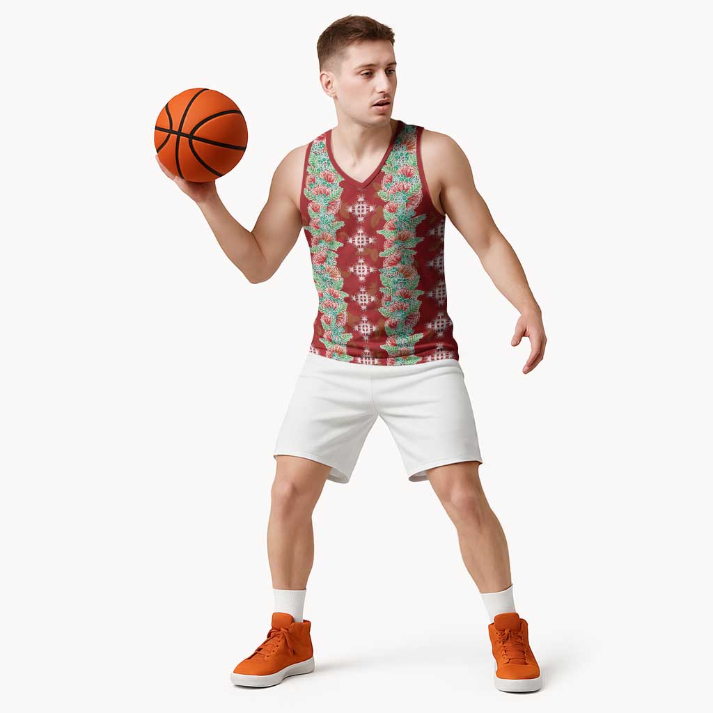 Hawaii Ohia Lehua Basketball Jersey Tropical Vibes Crimson LT05 - Polynesian Pride