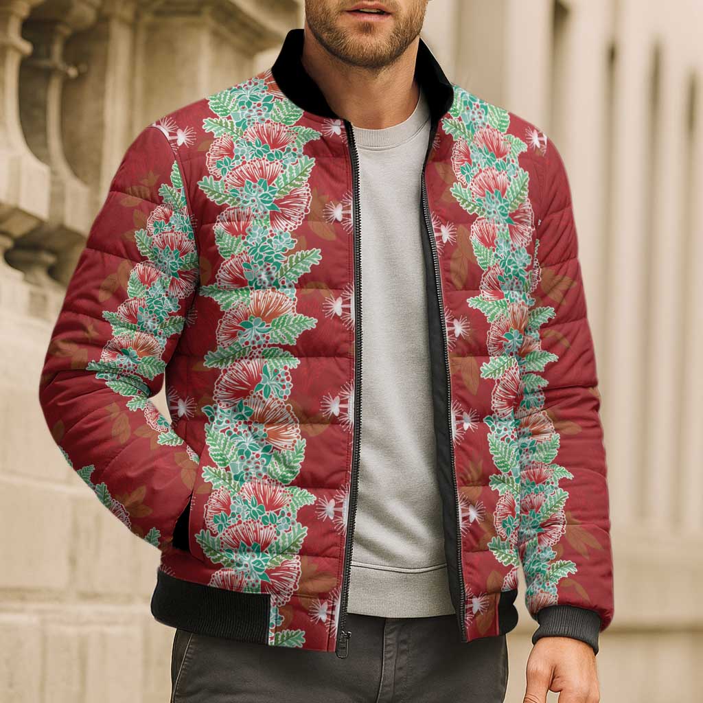 Hawaii Ohia Lehua Bomber Puffer Jacket Tropical Vibes Crimson LT05 - Polynesian Pride