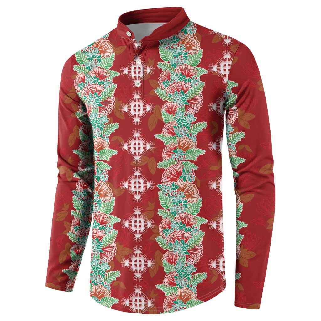Hawaii Ohia Lehua Button Sweatshirt Tropical Vibes Crimson LT05 - Polynesian Pride