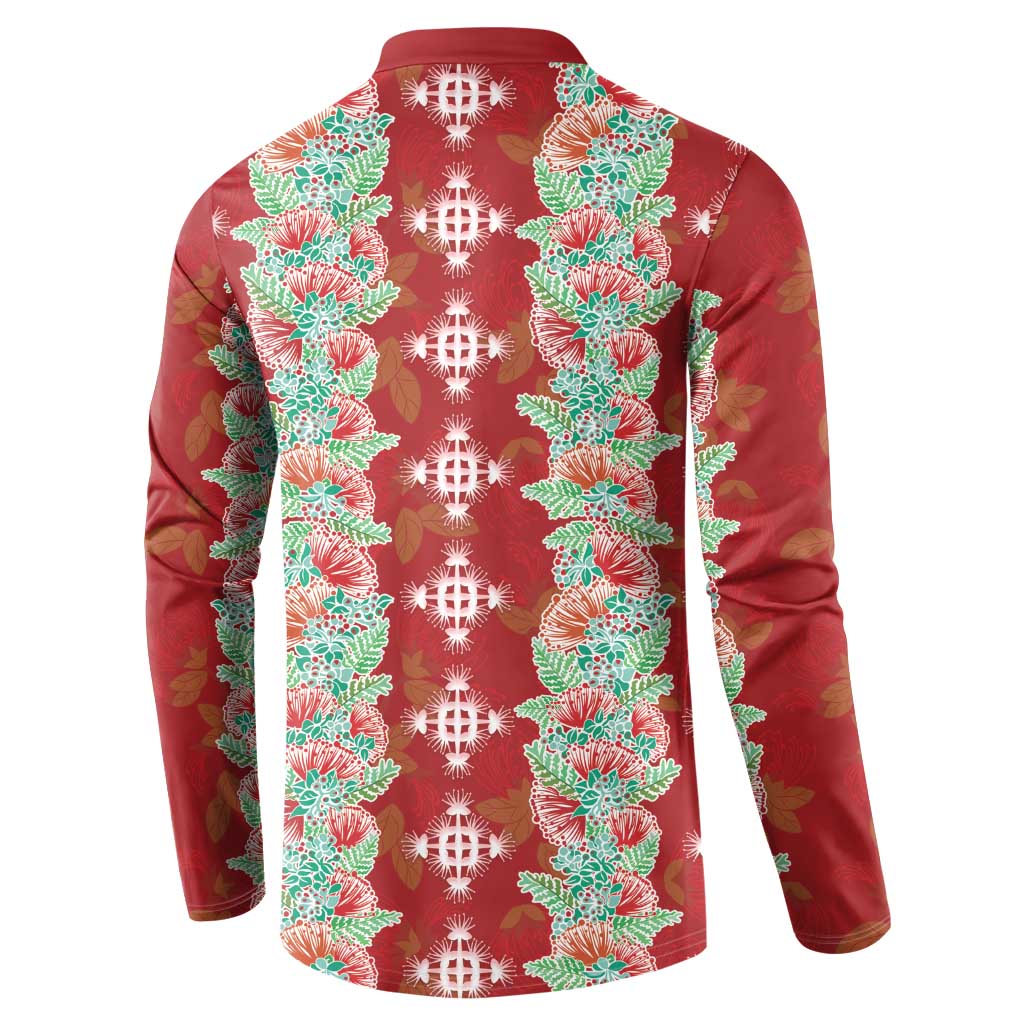 Hawaii Ohia Lehua Button Sweatshirt Tropical Vibes Crimson LT05 - Polynesian Pride