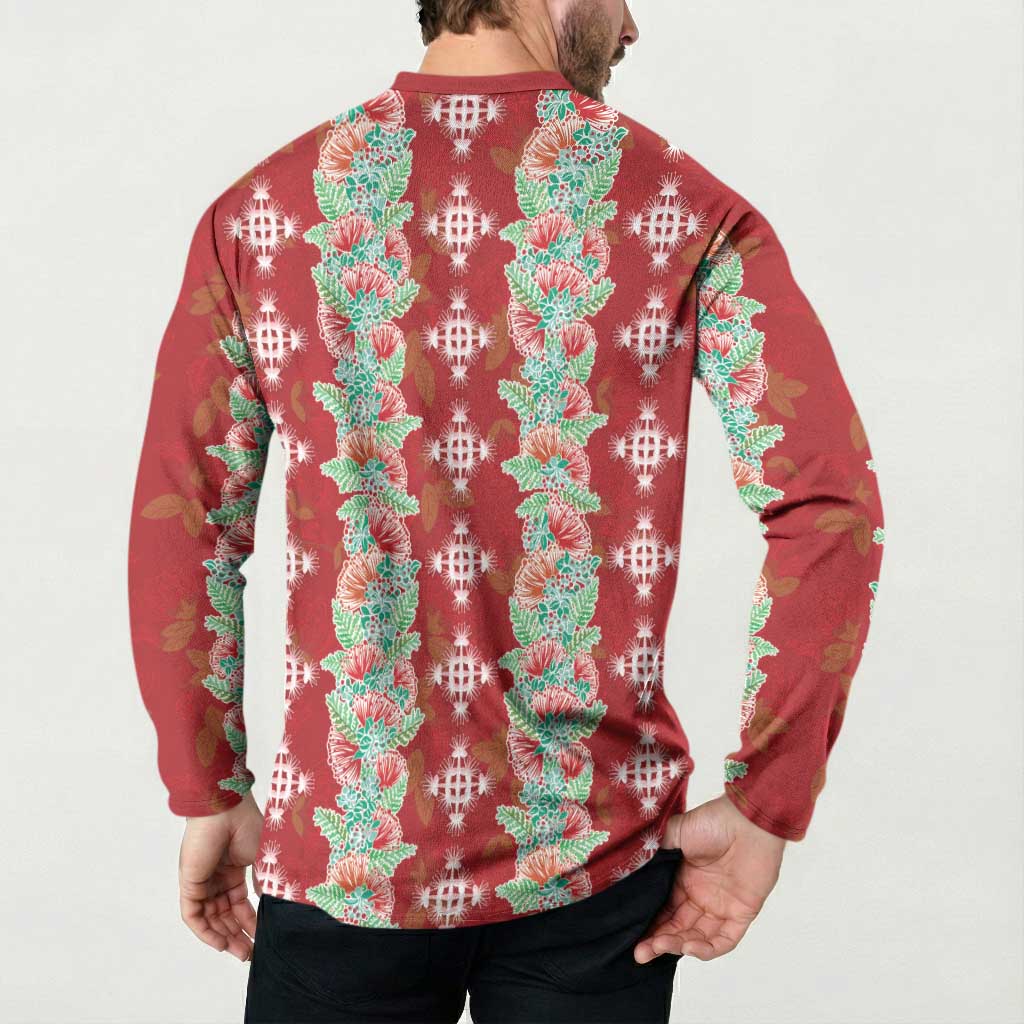 Hawaii Ohia Lehua Button Sweatshirt Tropical Vibes Crimson LT05 - Polynesian Pride